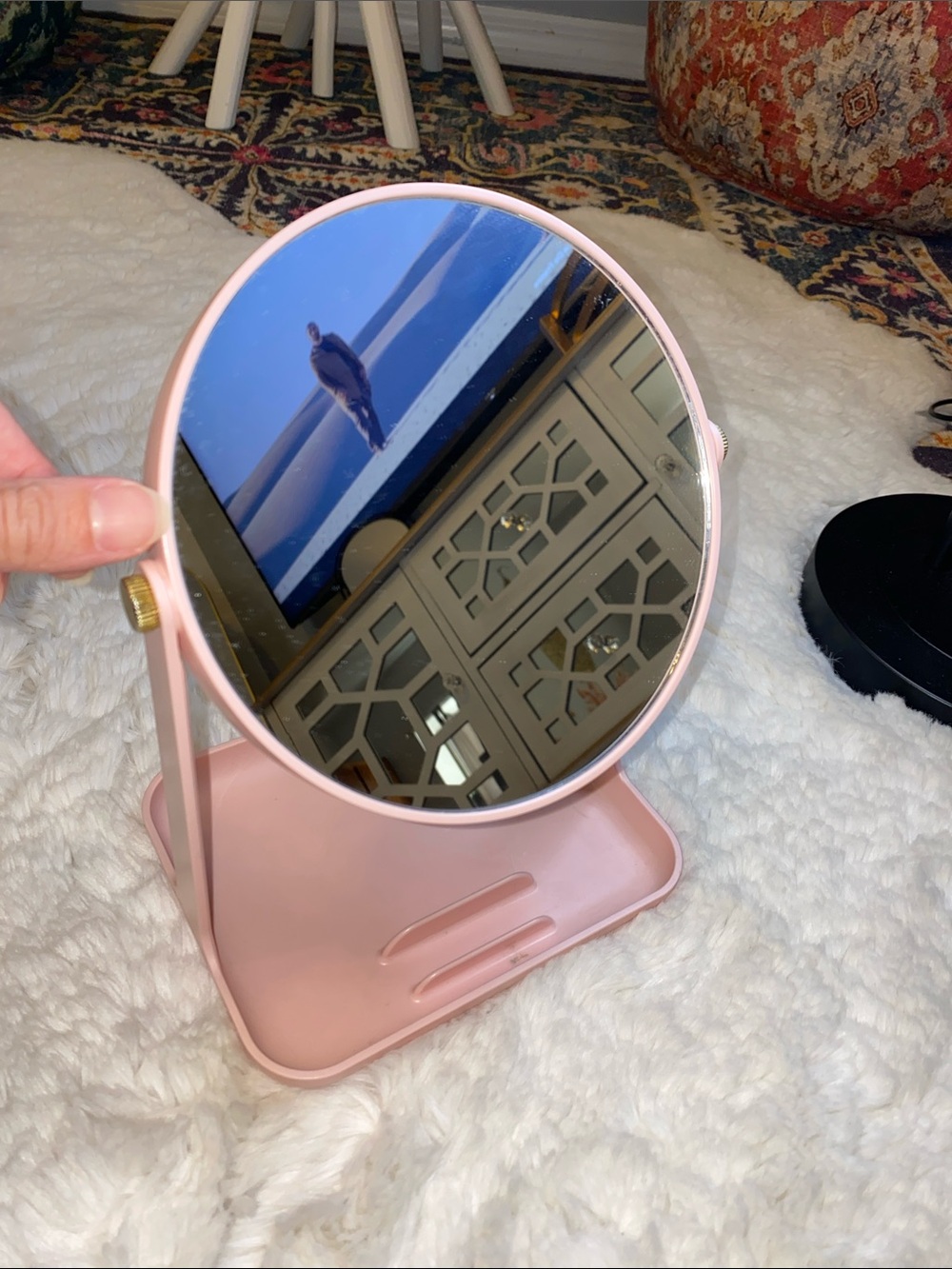 Portable Pink Vanity Mirror with Tray